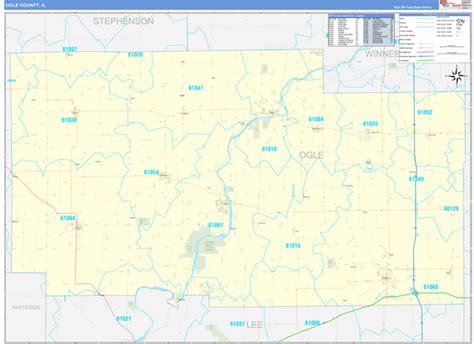 Ogle County, IL Zip Code Wall Map Basic Style by MarketMAPS - MapSales