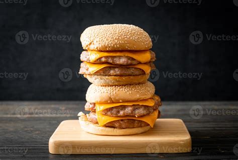 pork hamburger or pork burger with cheese 9532773 Stock Photo at Vecteezy