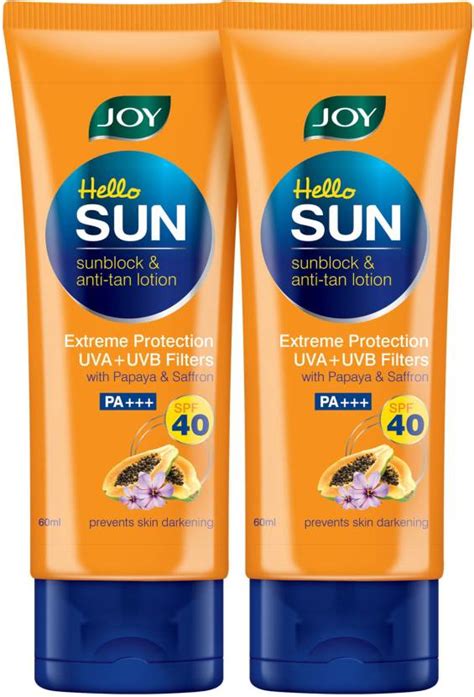 Joy Hello Sun SunBlock & Anti-tan Lotion ( Pack of 2 x 60ml) - SPF 40 PA+++ - Price in India ...