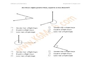 Angles: Greater Than, Less Than or Equal To 90 Degrees? Worksheet for ...