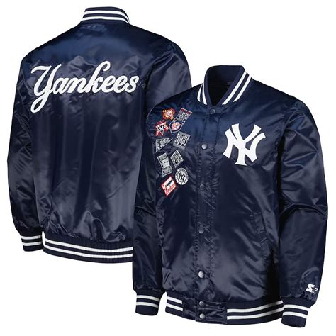 Starter Full-Snap Navy Satin New York Yankees Patch Jacket - Jackets ...