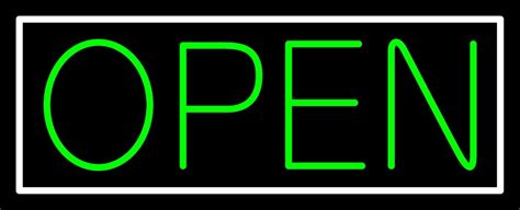 White Border With Green Open LED Neon Sign 10 x 24 - inches, Clear Edge Cut Acrylic Backing ...