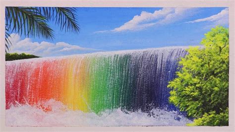 How to paint Scenery of Rainbow Waterfall with Acrylic Colour | Easy to Draw | Natural Art ...