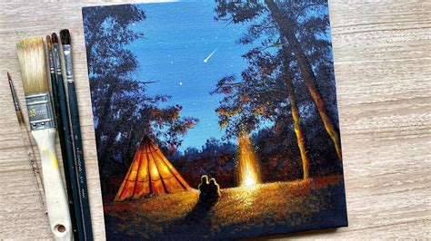 How to paint a Night Camping / Acrylic Painting / Daily Challenge #88 - YouTube