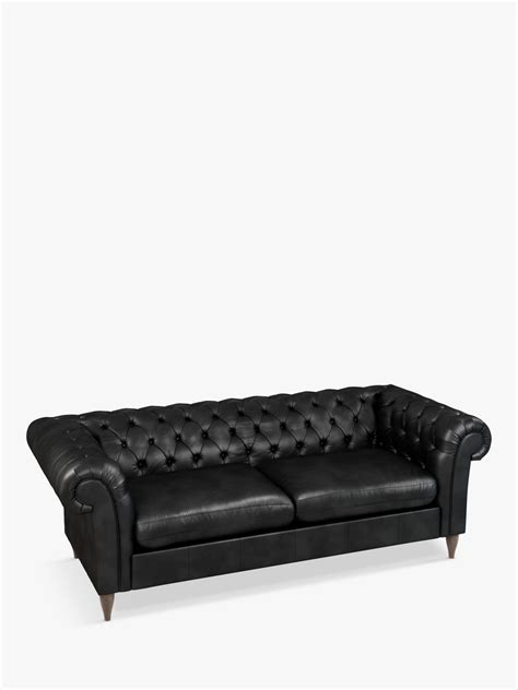 John Lewis Cromwell Chesterfield Double Leather Sofa Bed, Dark Leg, Contempo Black
