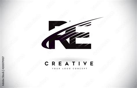 RE R E Letter Logo Design with Swoosh and Black Lines. Stock Vector ...