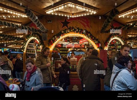 Cozy wooden glühwein stall at the Marktplatz Christmas market in ...