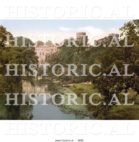 Historical Photochrom of the River Avon Along Warwick Castle in Warwick ...