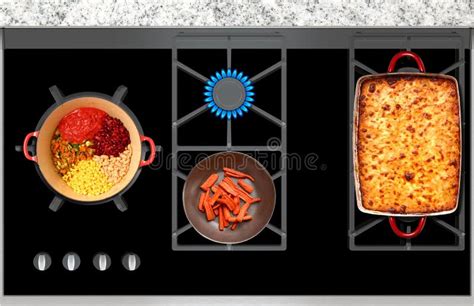 Cooking on a Gas Stove Casserole and Vegetables Top View Stock Photo ...