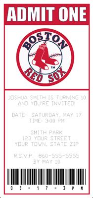 J & S Graphics : 12 Personalized RED SOX Ticket Style INVITATIONS - Hot ...