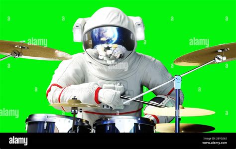 Funny astronaut play to drums . Green screen. 3d rendering Stock Photo - Alamy