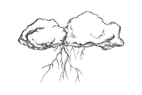 Storm Cloud With Flash Lightning Monochrome Vector (665198 ...