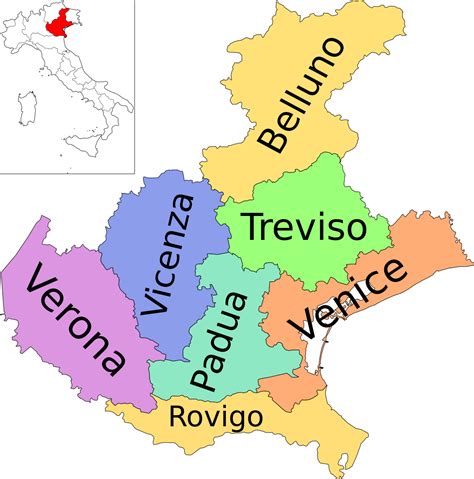 File:Map of region of Veneto, Italy, with provinces-en.svg | Mappa dell ...