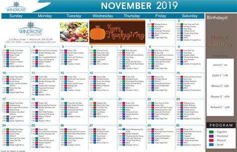 Activity Calendars | Windrose at Weymouth