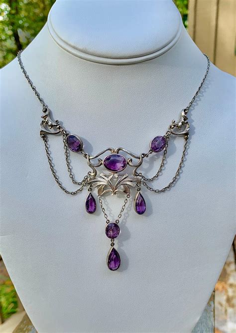 Art Nouveau Amethyst Festoon Necklace Sterling Silver Antique Rare For ...