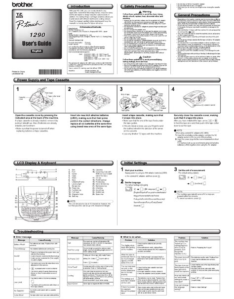 Brother P-touch PT-1290 User Manual - Free PDF Download (2 Pages)