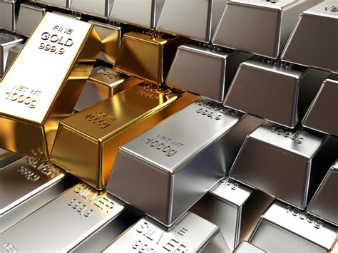 Premium Photo | Stack of silver and golden bars in the bank vault