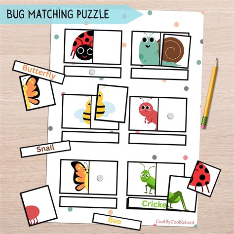 Bug Matching Puzzle Printable, Bugs Worksheets for Toddler, Insects Busy Book, Homeschool ...