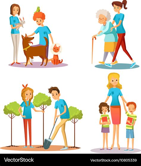 Volunteer people help flat cartoon collection Vector Image