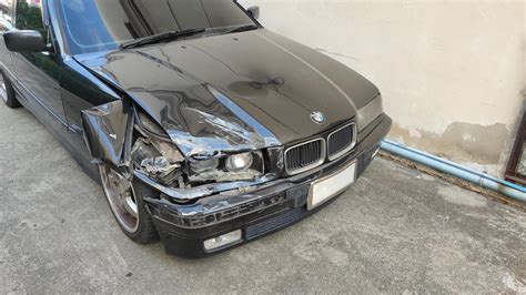 BANGKOK, THAILAND - May 20, 2022 BMW car accident Broken headlights and ...