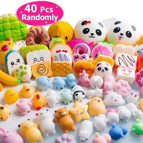 40PCS Gold Toy Squishies Mochi Mini Squishies Toys 20 Kawaii Animal ...