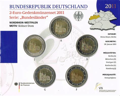 Germany 2 Euro Coins Set 2011 - North Rhine Westphalia - Cologne ...