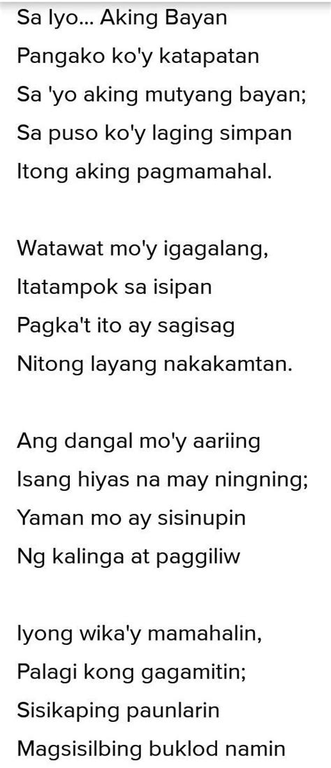 Tula tungkol sa pagmamahal sa bayan in tagalog - Brainly.ph