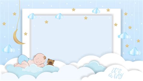 Vector illustration for baby boy shower card on blue background,Paper ...