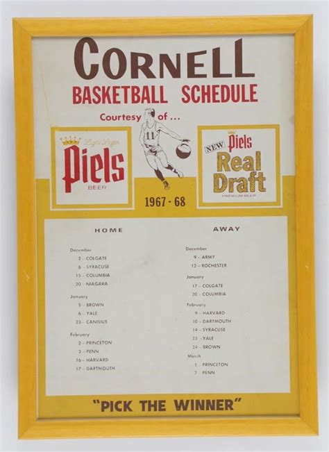 1967-68 Cornell Basketball Schedule Poster