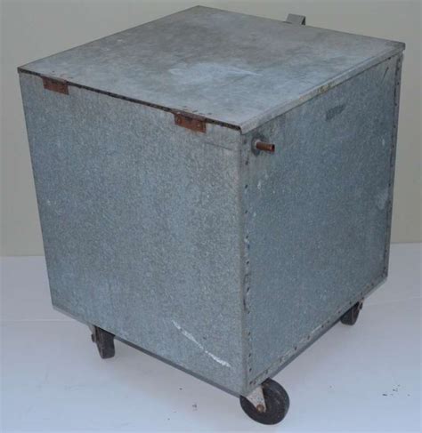 Galvanized Steel Bin with Lid on Wheels at 1stDibs | galvanized box ...