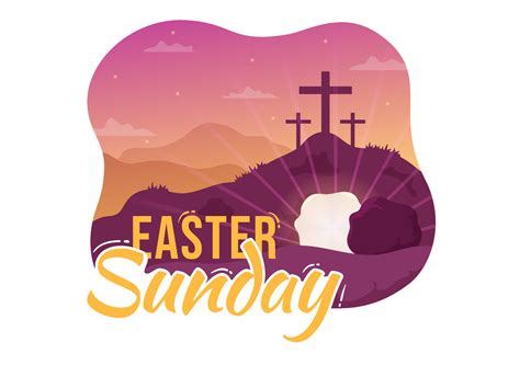 Happy Easter Sunday Day Illustration with Jesus, He is Risen and Celebration of Resurrection for ...