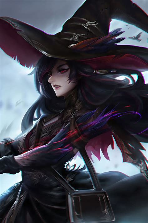 Dark, witch, fantasy, crow, raven, 720x1280 wallpaper | Anime witch, Dark witch, Anime