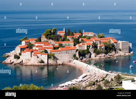 Sveti Stefan (St Stefan) island on the Adriatic coast of Montenegro ...