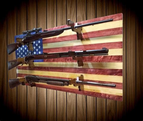 American Flag Patriotic Gun Rack Pistol Hangers 3 Place Aspen Wood Wall ...