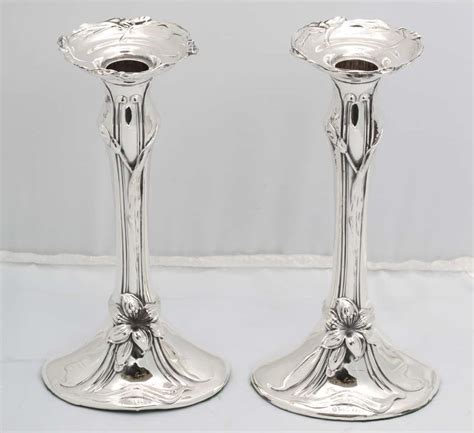 Beautiful Pair of Sterling Silver Art Nouveau Candlesticks at 1stDibs