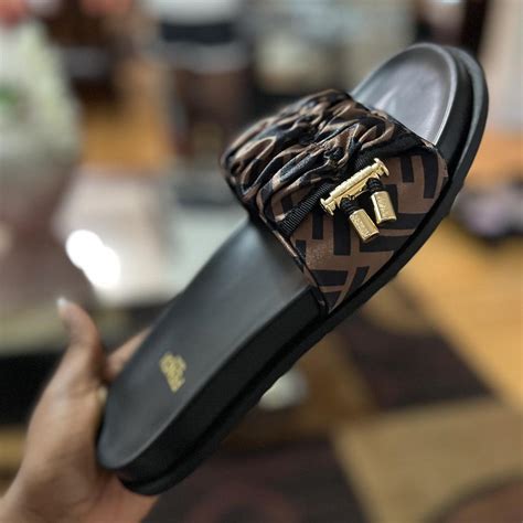 Fendi Roma Feel Brown Satin Slides (retail $830).... - Depop