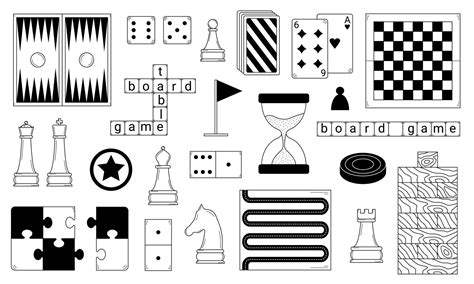 Hand drawn set of board games and items used in games. Educational ...