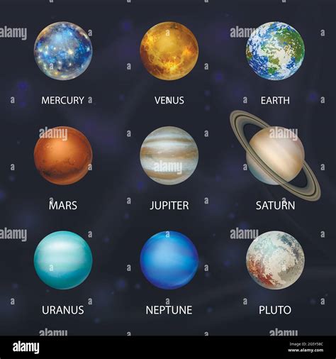 Vector 3d Realistic Space Planet Icon Set on Dark Starry Sky Background ...