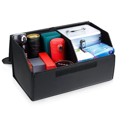 Auto Drive Trunk Organizer Leather Storage Case Bin with Lid & Handle ...