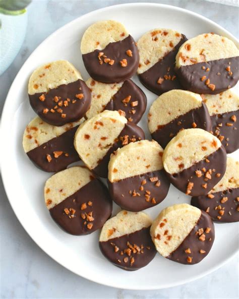 Chocolate Dipped Toffee Shortbread Cookies - Herbs & Flour