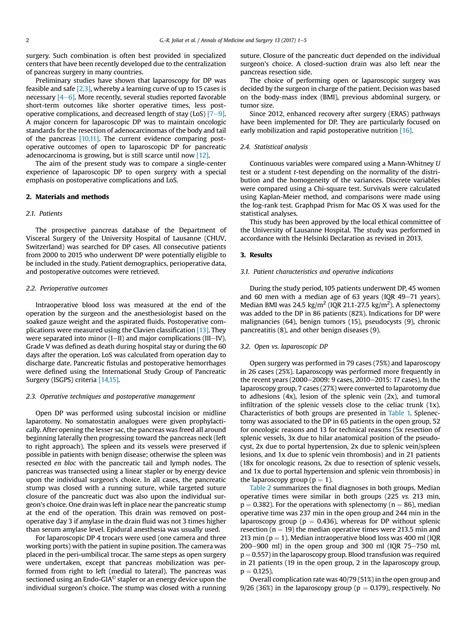 SOLUTION: Short term outcomes after distal pancreatectomy laparotomy vs laparoscopy a single ...