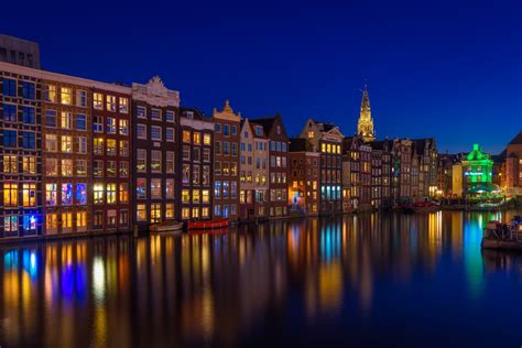 Download Night Netherlands Canal House Building Man Made Amsterdam HD Wallpaper