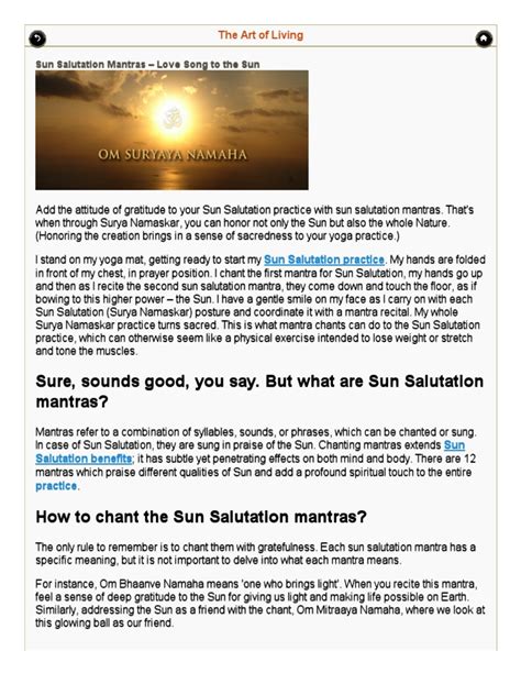 Sun Salutation Mantras - Surya Namskar Mantras Meaning - The Art of ...