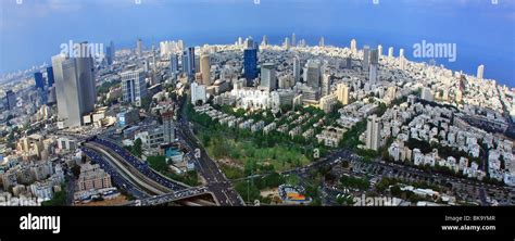 Aerial photography - elevated view of Tel Aviv, Israel metropolitan area Fisheye affect Stock ...