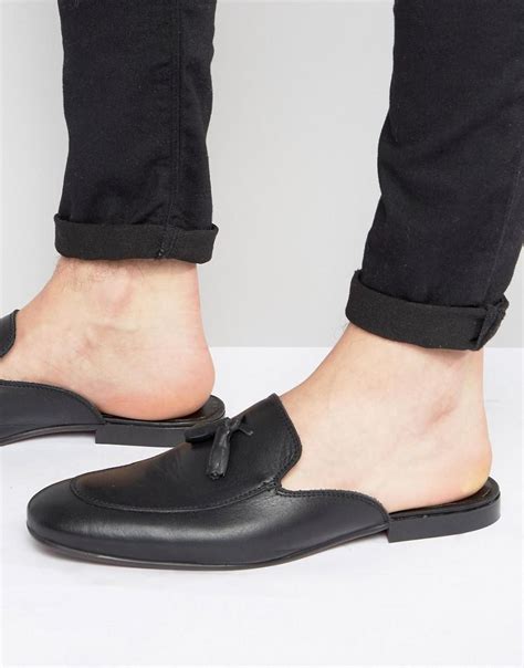 Asos Mule Dress Slippers In Black Leather in Black for Men - Lyst