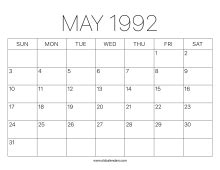 May 1992 Calendar – Printable Old Calendars