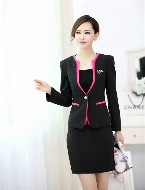 Formal Ladies Office Uniform Designs Women Suits with Skirt and Blazer Sets Fashion Beauty Salon ...