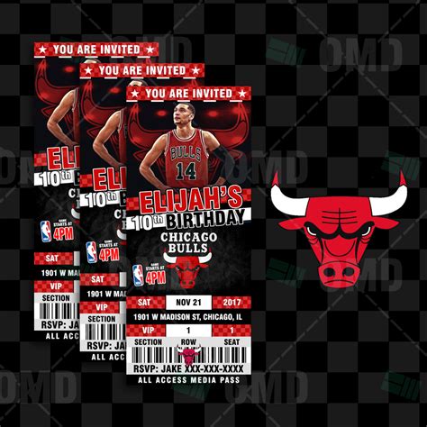 Chicago Bulls Ticket Style Sports Party Invites – Sports Invites