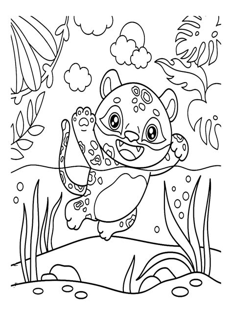 Jaguar Swimming In The Water Coloring Page - Free Printable Coloring Pages