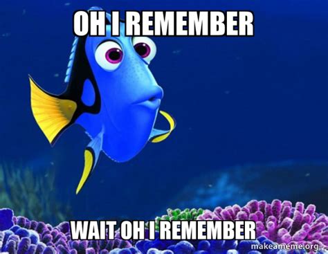 oh i remember wait oh i remember - Dory from Nemo (5 second memory) Meme Generator